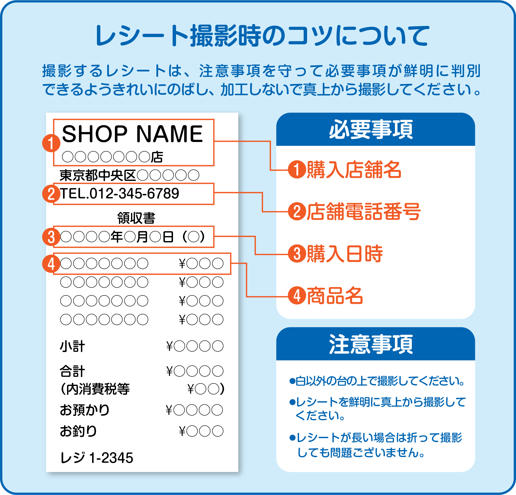 レシート撮影時のコツについて